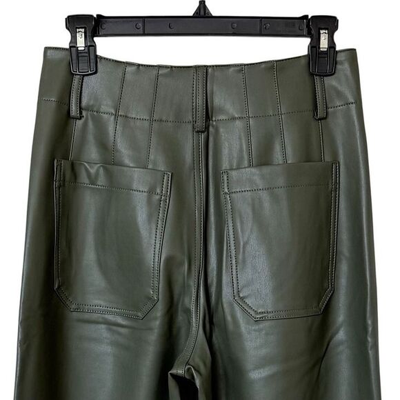 Anthropologie Maeve Colette Cropped Wide Leg Pants Faux Leather Holly Green 28 - Picture 8 of 12